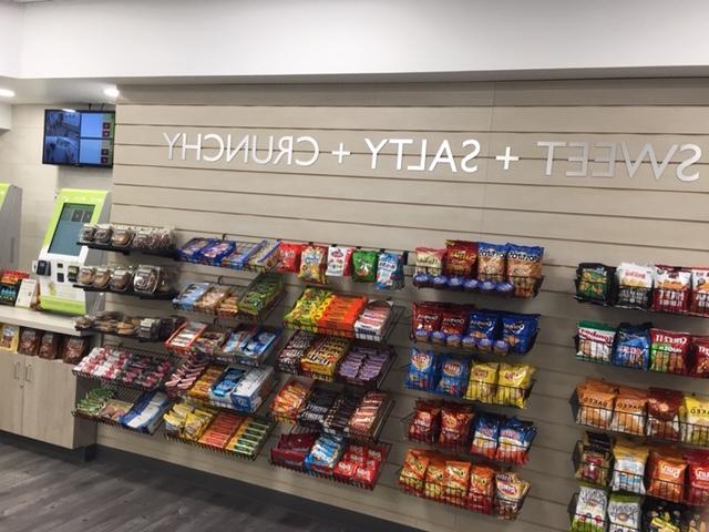 shelf of food in cafeteria